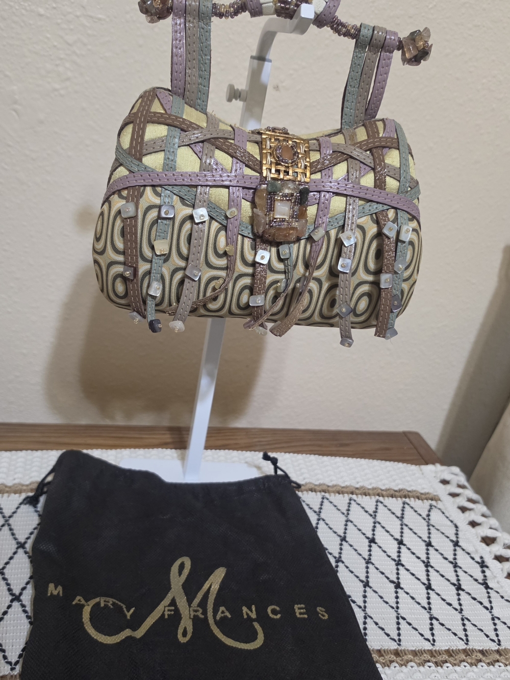 Mary Frances Lilac, Brown & Cream Mini Fringe Crossbody Bag